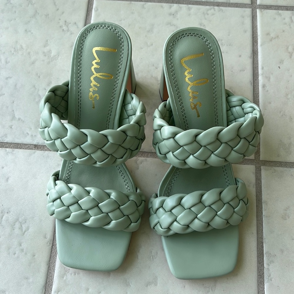 NWT Lulus Louella Mint Green High Heel Braided Sandals, Women’s 8